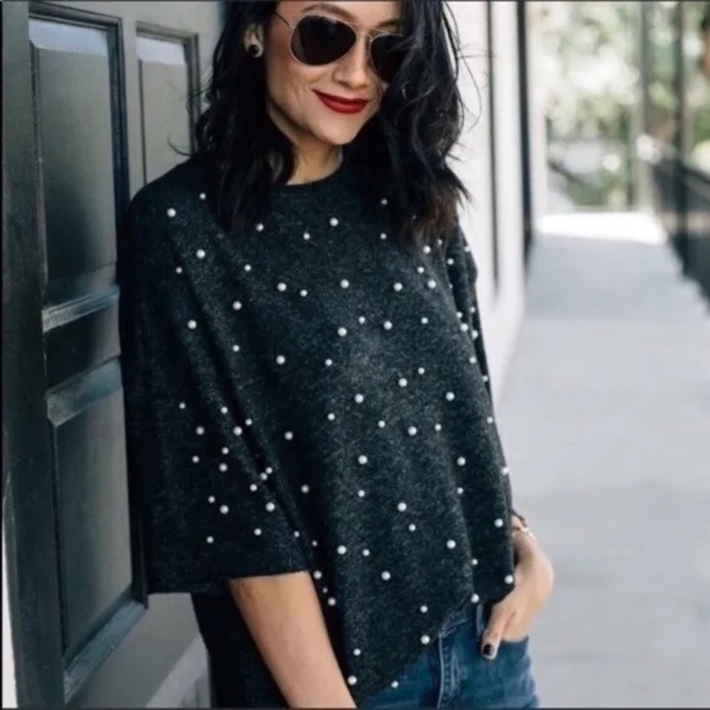 Zara pearl tshirt blouse